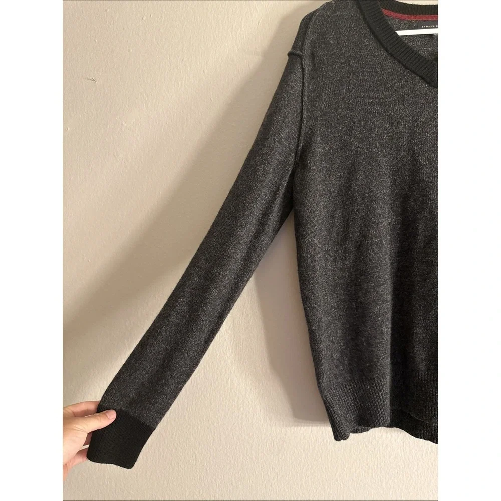 Banana Republic Mens Lambswool V-Neck Sweater Charcoal‎ Gray Black Medium